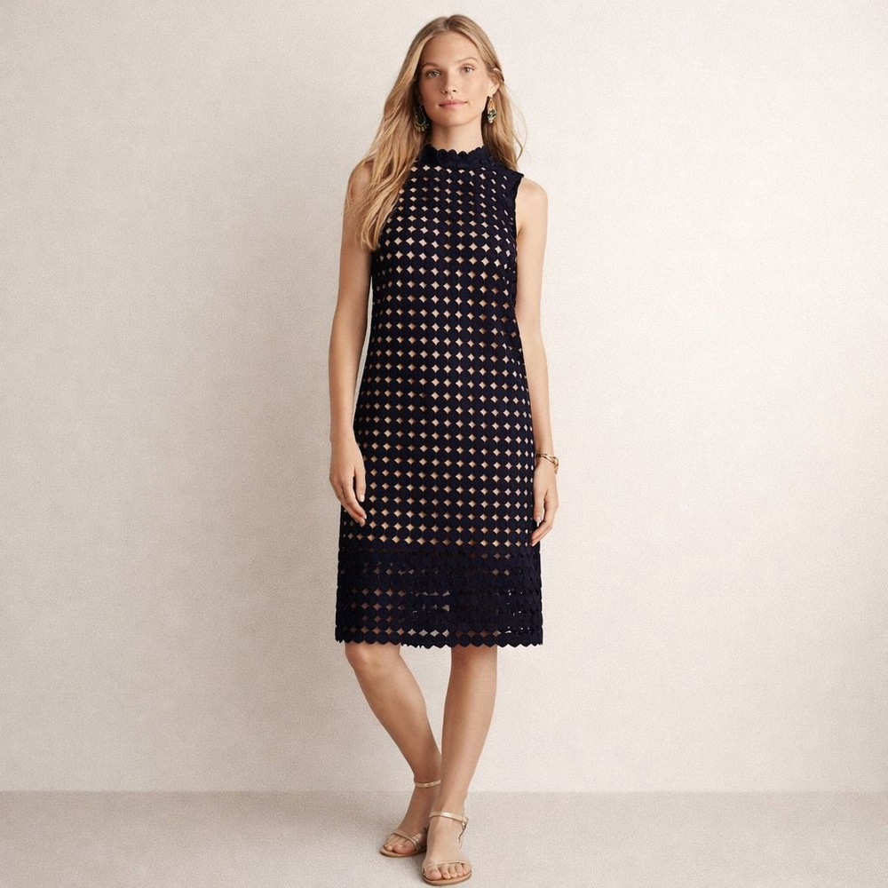 Anthropologie Navy Scallop Lace Midi Dress Size S